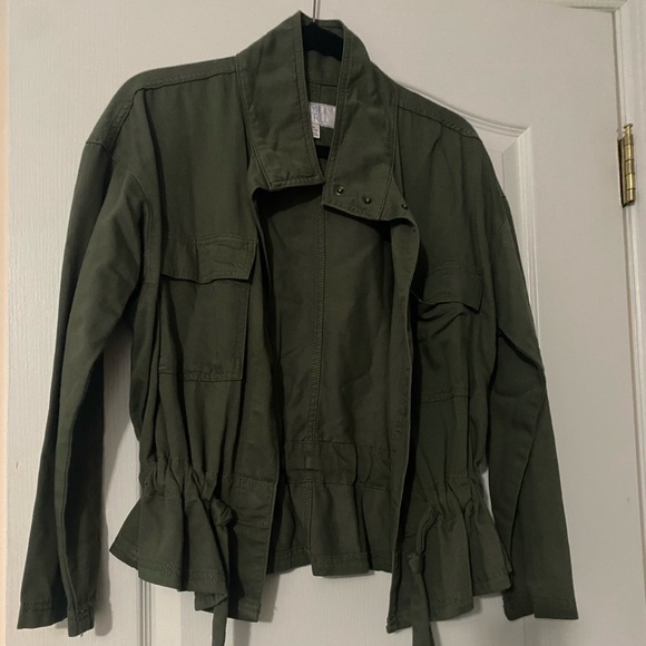 Army green peplum jacket with tie belt - Picture 2 of 3